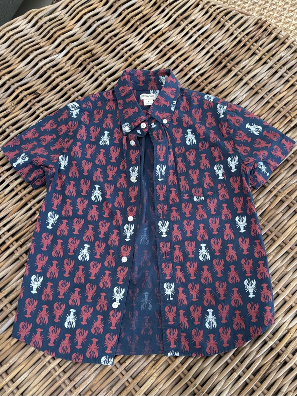 Crewcuts Navy Button-Down Shirt with Red & White Lobster Print